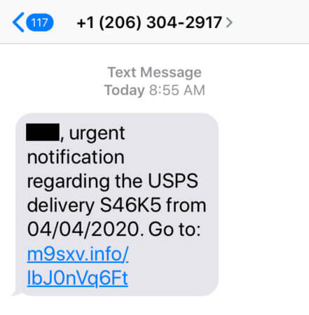 Social engineering using urgency in a smishing message.